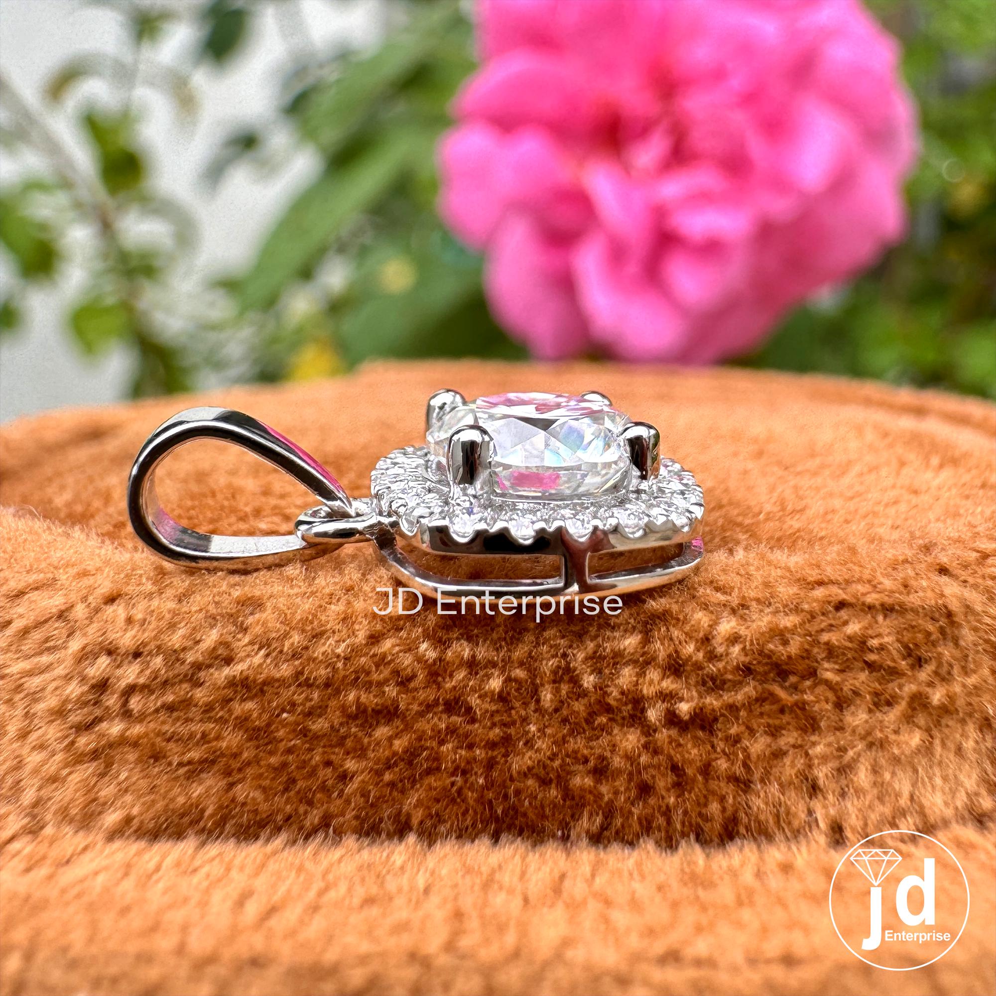 1.00 CT Round Brilliant Cut Colorless Moissanite Halo Pendant, Wedding Pendant for Bride, 18k Solid White Gold Pendant, Halo Set for Gift