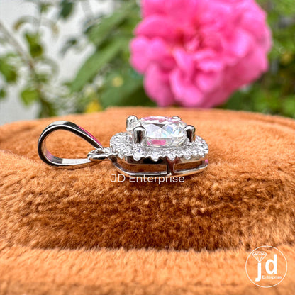 1.00 CT Round Brilliant Cut Colorless Moissanite Halo Pendant, Wedding Pendant for Bride, 18k Solid White Gold Pendant, Halo Set for Gift