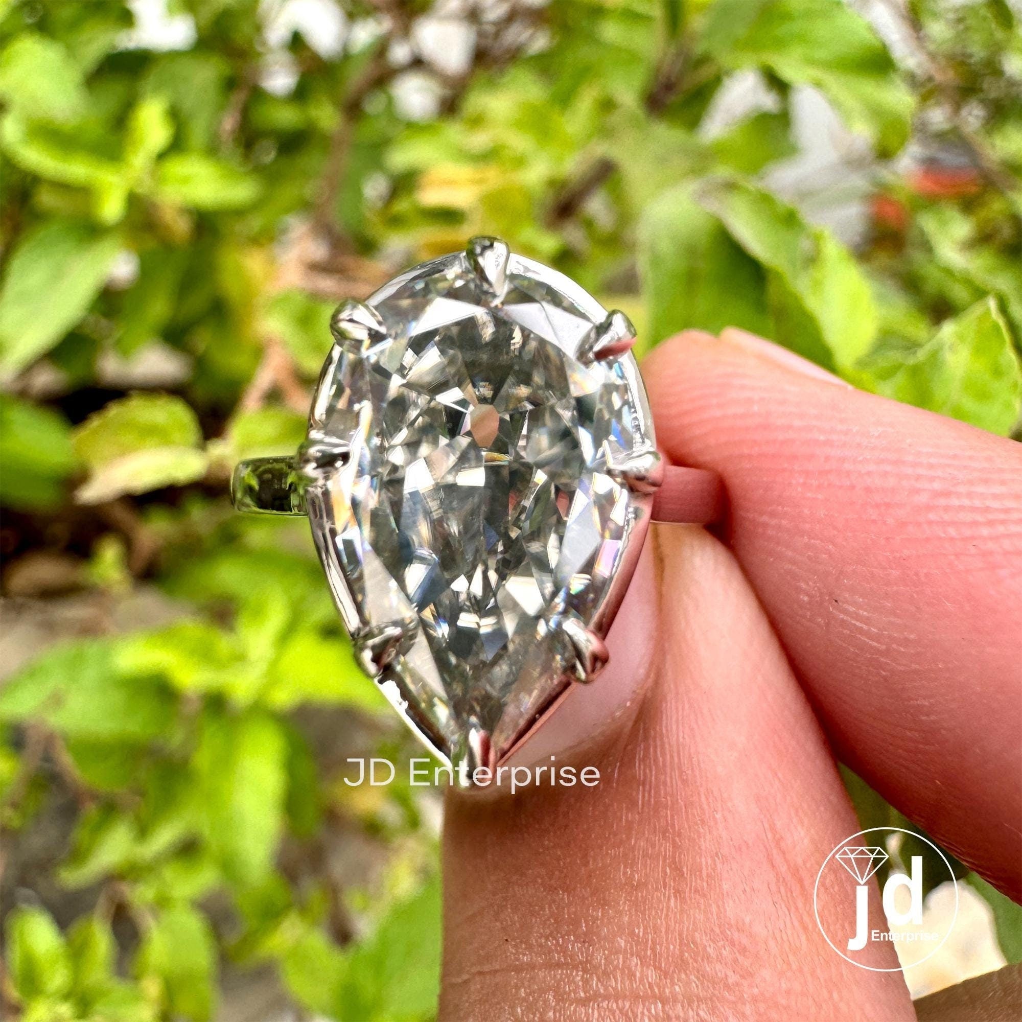4.00 CT Old Mine Pear Moissanite Ring, Light Grey Moissanite Bridesmaid Ring, Solitaire Engagement Ring, Eight Prong Moissanite Ring