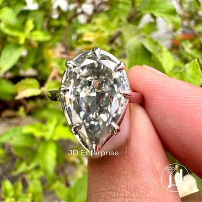 4.00 CT Old Mine Pear Moissanite Ring, Light Grey Moissanite Bridesmaid Ring, Solitaire Engagement Ring, Eight Prong Moissanite Ring