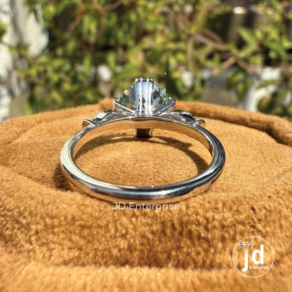 Vintage 2.00 CT Portuguese Cut Bluegreen Moissanite Engagement Ring, Fish Tail Prong Wedding Ring, Milgrain Anniversary Ring, Promise Ring