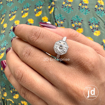1.50 CT Portuguese cut Colorless Moissanite Engagement Ring, Halo Wedding Ring, Side Stone Round Pave Ring, Octagon Shape Bridal Ring