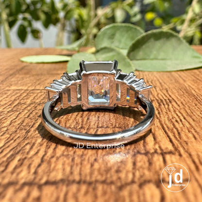 5.00 TCW Colorless Emerald Cut Moissanite Engagement Ring, Sevan Stone Wedding Ring, Anniversary Gifts Ring, Promise Ring, Cocktail Ring