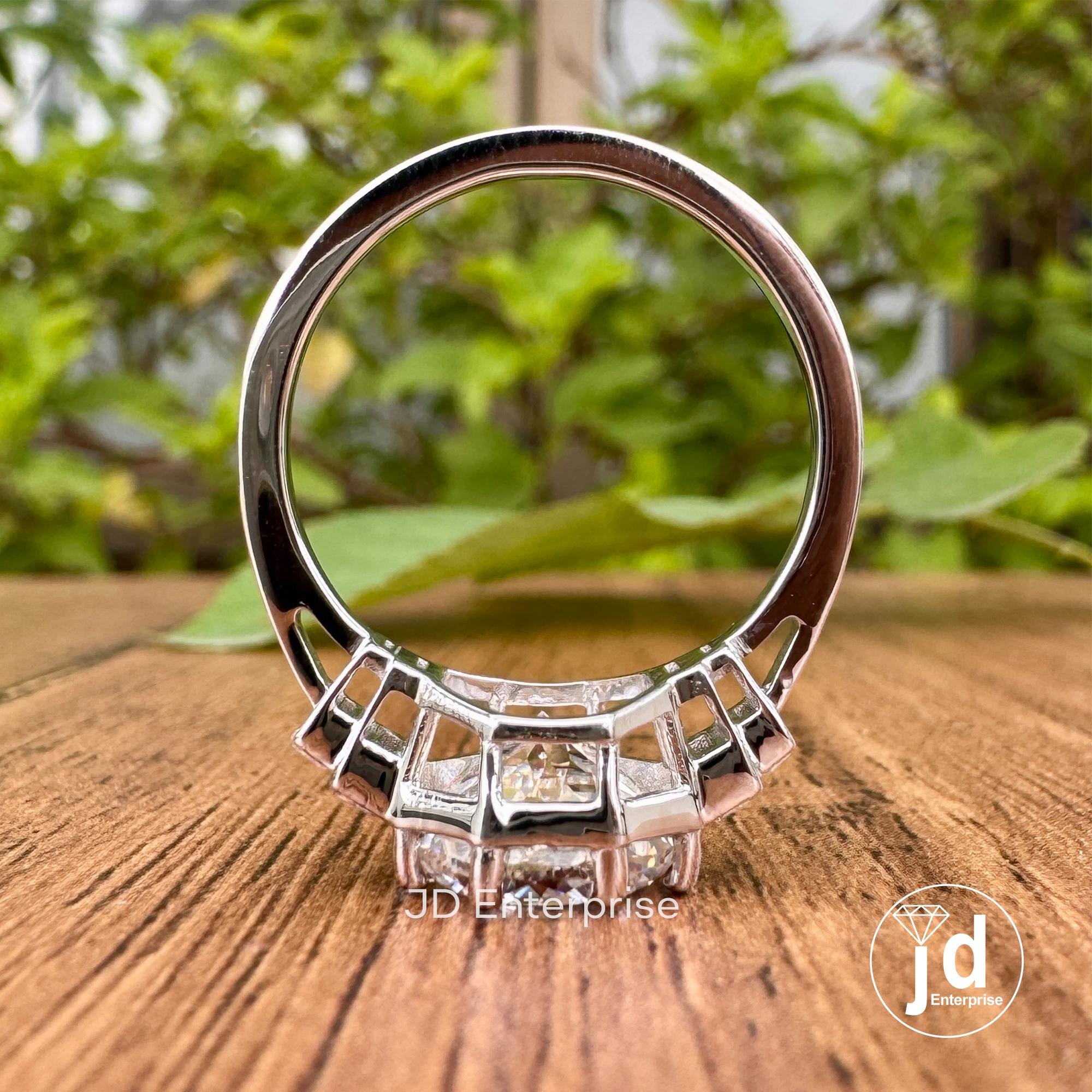 Vintage Style Five Stone Engagement Ring, 3CT Portuguese Cut Moissanite Ring, Side Stone Baguette Wedding Ring, Eight Prong Anniversary Ring