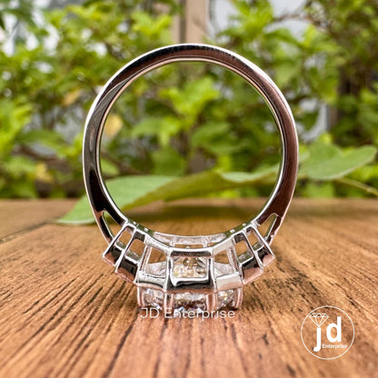Vintage Style Five Stone Engagement Ring, 3CT Portuguese Cut Moissanite Ring, Side Stone Baguette Wedding Ring, Eight Prong Anniversary Ring