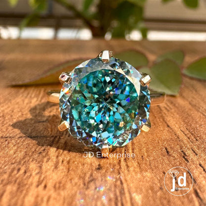 Classic 5.10CT Portuguese Cut Cyan Blue Moissanite Engagement Ring, Solitaire Ring, Cathedral Wedding Ring, Anniversary Gift for Her, Bridal