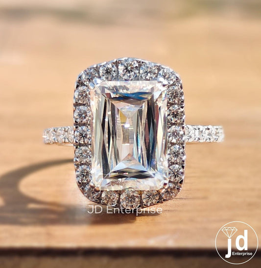 3.0 CT Criss Cut Moissanite Engagement Ring, Cluster Halo Wedding Ring, Accent Stones, Anniversary Ring, Double Claw Prongs, Bridesmaid Ring