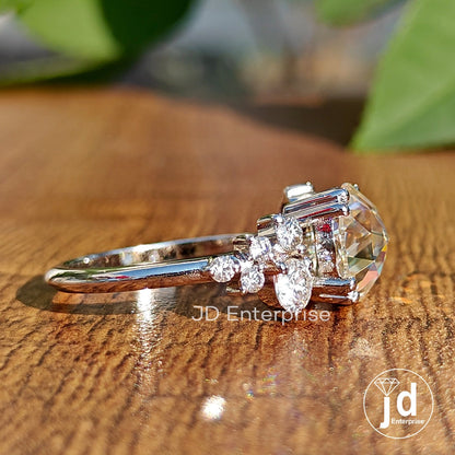 2.46CT Rose Cut Round Moissanite Engagement Ring, Vintage Style Wedding Ring, Malti Stone Promise Ring Anniversary Gift for Her, Bridal Ring