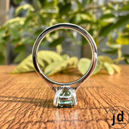2.10 CT Fancy Green Moissanite Engagement Ring, Elongated Old Mine Cushion Cut Moissanite Anniversary Ring, Solitaire Proposal Ring for Her