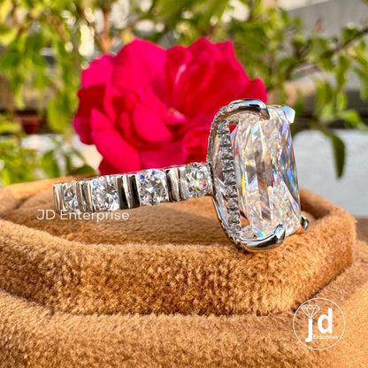 10.23CT Large Radiant Cut Moissanite Engagement Ring, Celebrity Style Solitaire Wedding Ring, Hidden Halo Bridal Ring, Bar Set Eternity Band