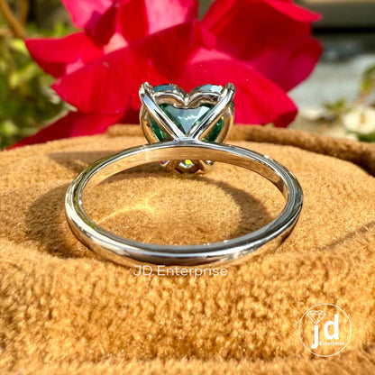 3.20 CT Heart Shape Green Moissanite Engagement Ring, Solitaire Ring, Wedding Ring, Claw Prongs, Perfect Ring for Proposal, Bridal Ring