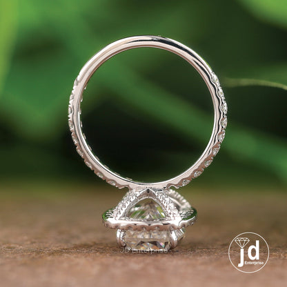 3.00 CT Colorless Elonagted Cushion Cut Moissanite Engagement Ring, Halo Wedding Ring, Claw Prongs, Accent Bridal Ring, Anniversary Gifts