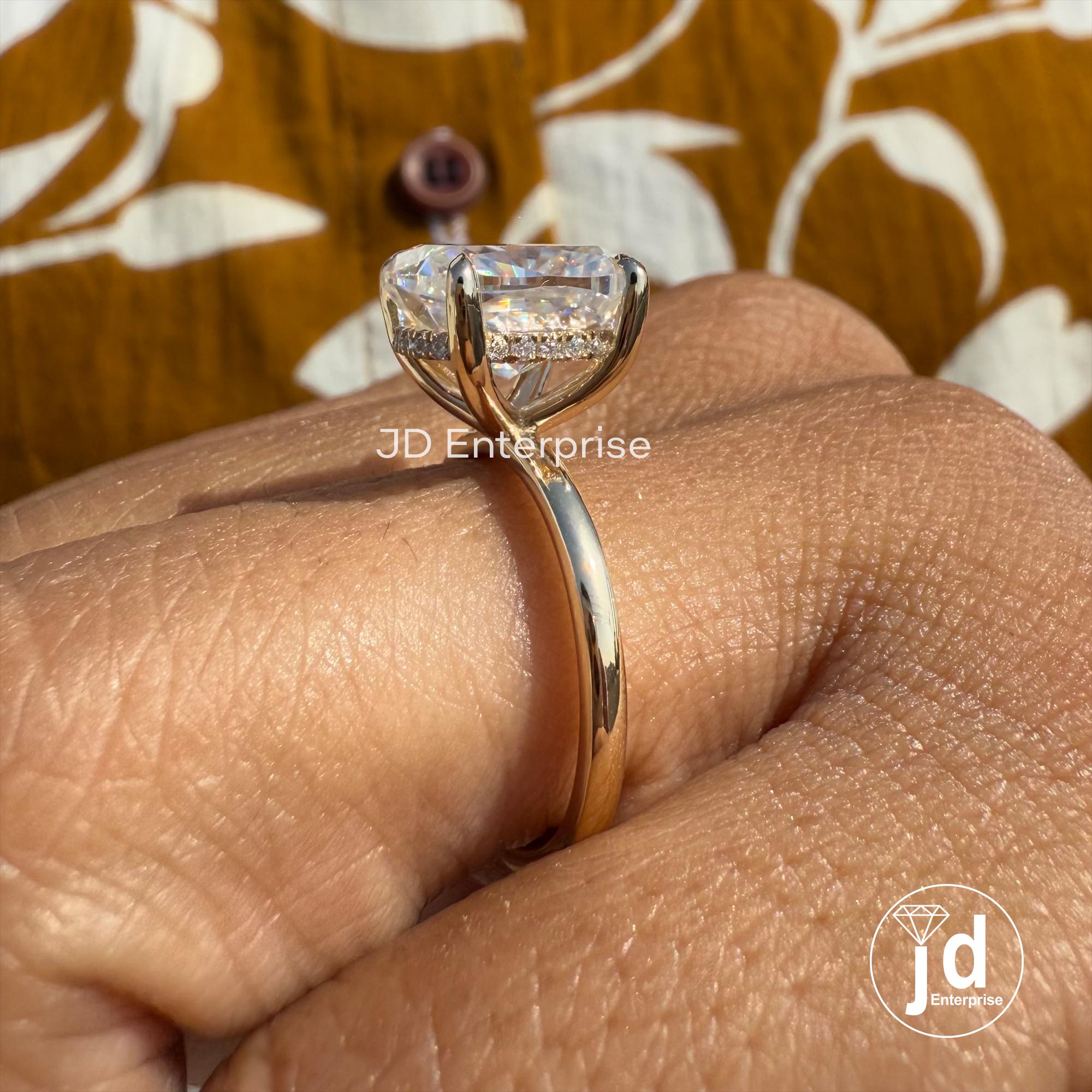 4.00 CT Cushion Cut Moissanite Solitaire Ring, Hidden Halo Engagement Ring, Weeding Ring, Yellow/White/Rose Gold Ring, Anniversary Gift Ring