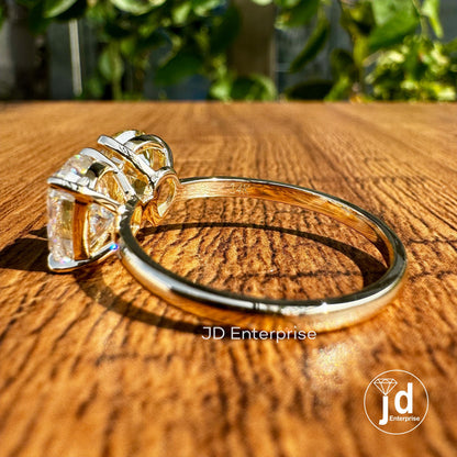 Cushion & Pear Cut Moissanite Ring, Toi Et Moi Engagement Ring, Canary Yellow or Colorless Two Stone Anniversary Ring, Vintage Wedding Ring