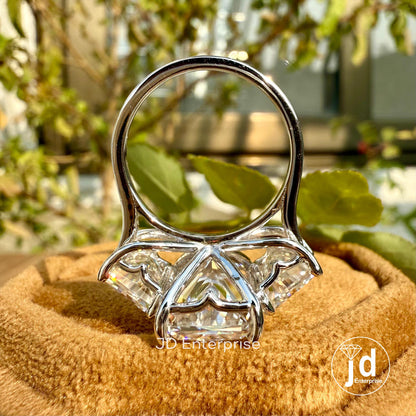 11.00 TCW Large Radiant Cut Moissanite Engagement Ring, Three Stone Celebrity Style Wedding Ring, Trapezoid Cut, Claw Prongs, Bride Ring Set