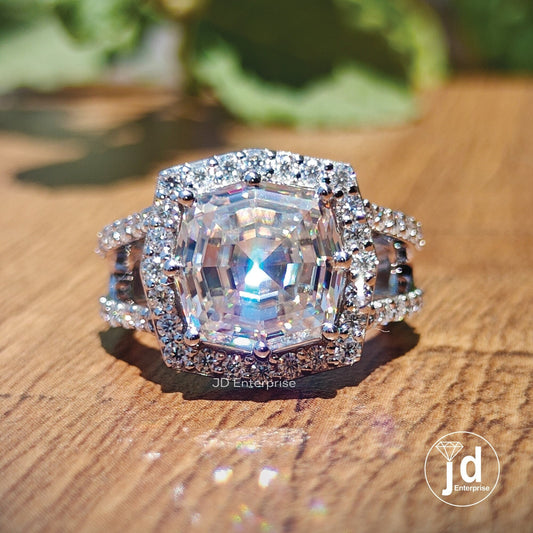 Antique 4.00 CT Colorless Cushion Step Cut Moissanite Engagement Ring, Halo Ring, Wedding Ring, Split Pave Bridal Ring, Anniversary Ring