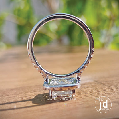 3.0 CT Criss Cut Moissanite Engagement Ring, Cluster Halo Wedding Ring, Accent Stones, Anniversary Ring, Double Claw Prongs, Bridesmaid Ring