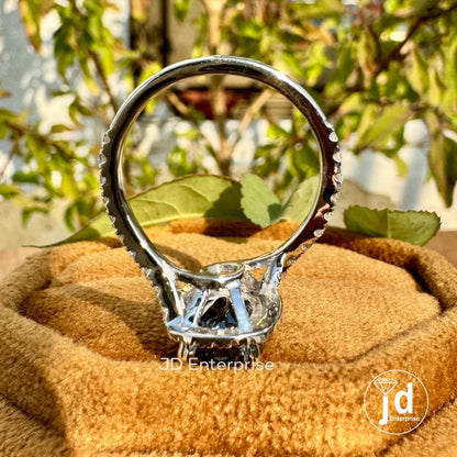3.00 CT Elongated Cushion Cut Dark Grey Moissanite Engagement Ring, Halo Wedding Ring, Pave Set Bypass Shank, Bridal Ring, Anniversary Ring