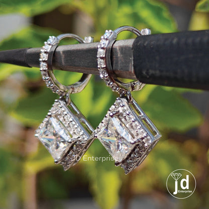 2.60 TW Princess Cut Moissanite Dangle and Drop Earrings, Halo Wedding Earrings, Lever Back Earrings for Women, Bridal Set, Anniversary Gift