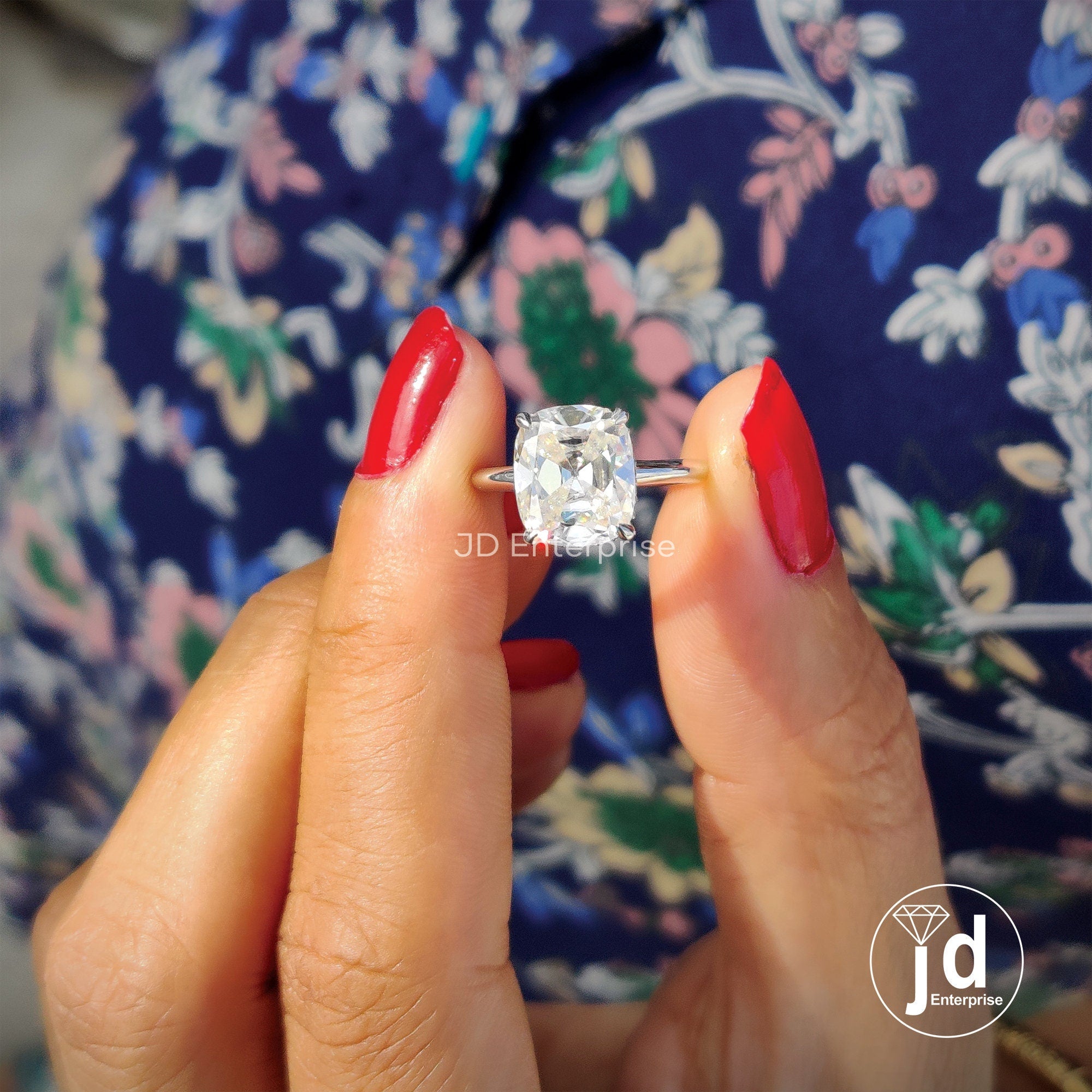 Vintage Style 3.50 CT Colorless Cushion Old Mine Cut Moissanite Engagement Ring, Solitaire Ring, Hidden Halo Wedding Ring, Anniversary Gifts