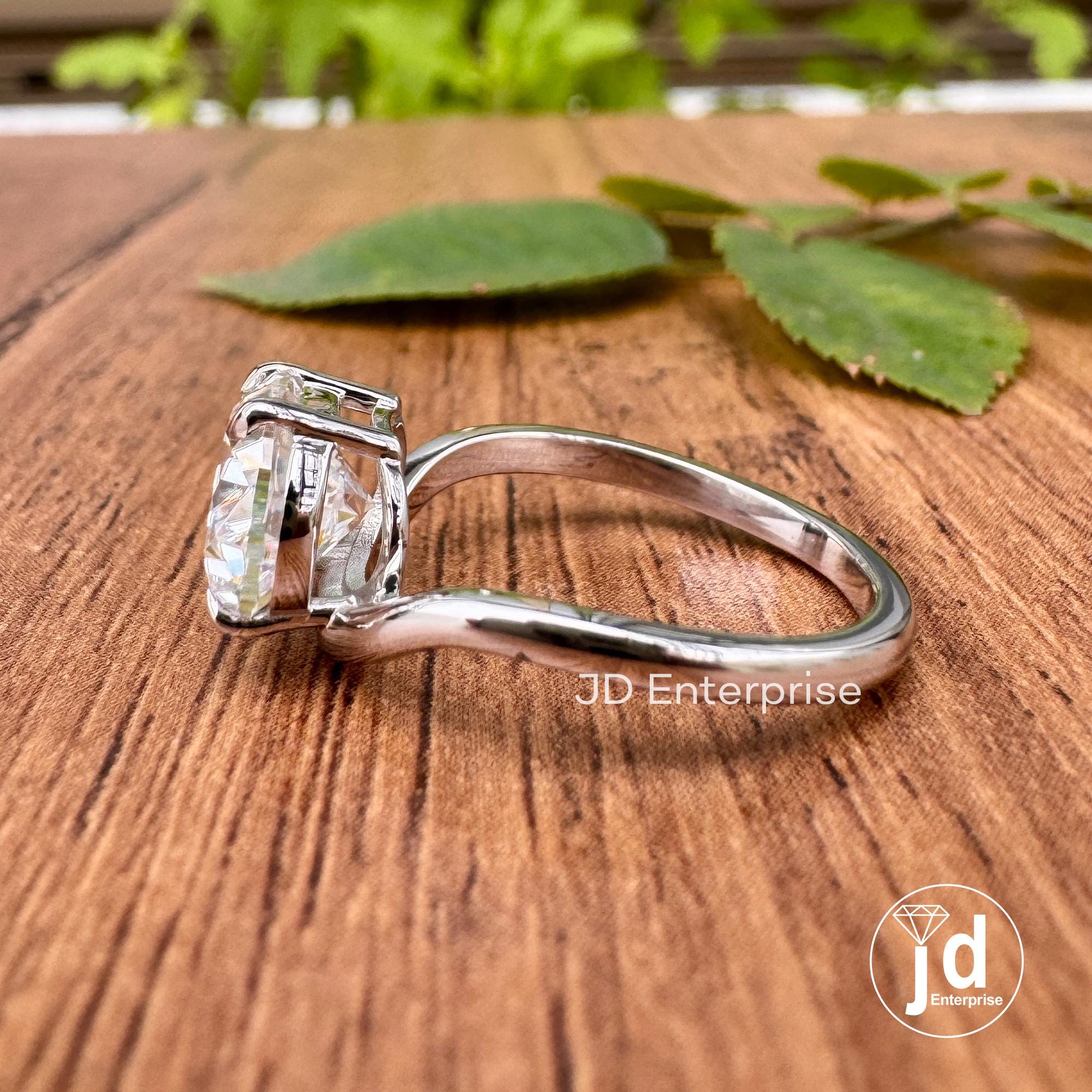2.50 CT Oval Cut Engagement Ring, Colorless Moissanite Solitaire Wedding Ring, East to West Setting Clow Prongs, Curved Anniversary Ring