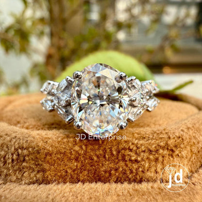 Floral Oval Cut Moissanite Engagement Ring, Vintage Wedding Ring, Cluster Hidden Halo Bridal Ring, Infinity Twisted Pave Anniversary Ring