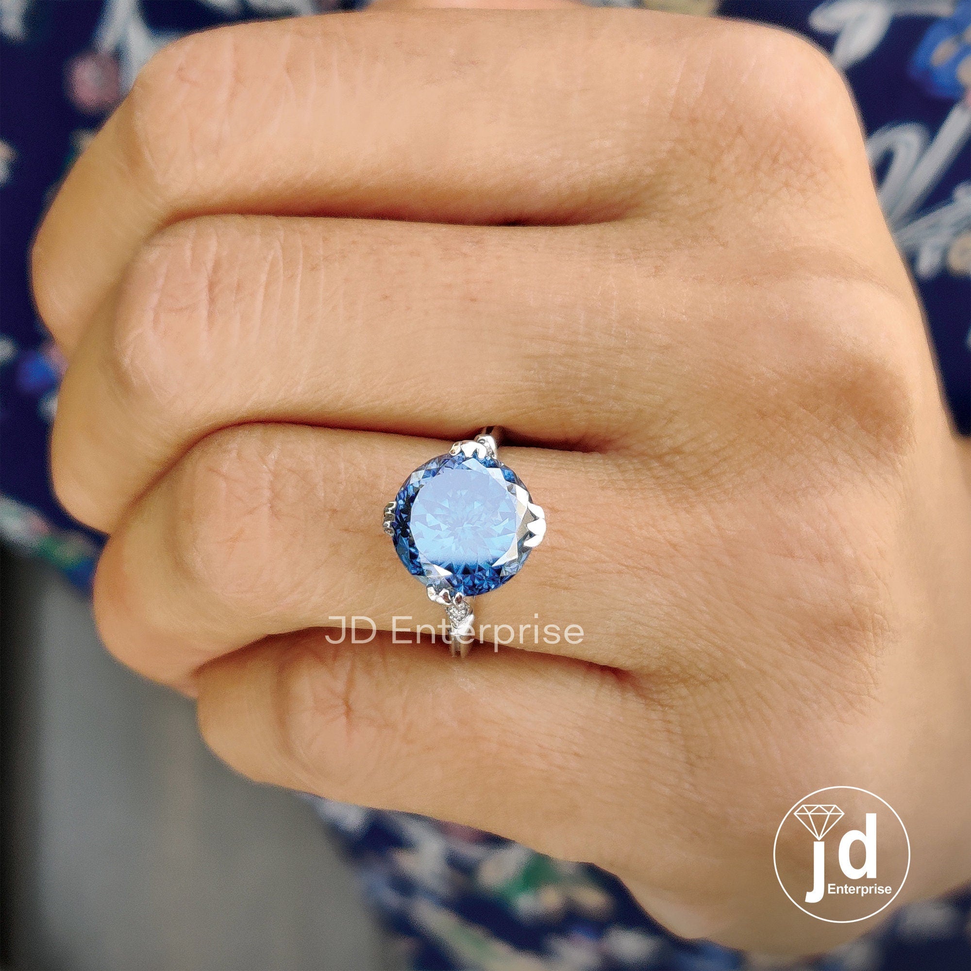 5.10 CT Portuguese Cut Dark Blue Moissanite Ring, Engagement Ring, Wedding Ring, Solitaire Ring, White/Yellow/Rose Gold, Anniversary Ring