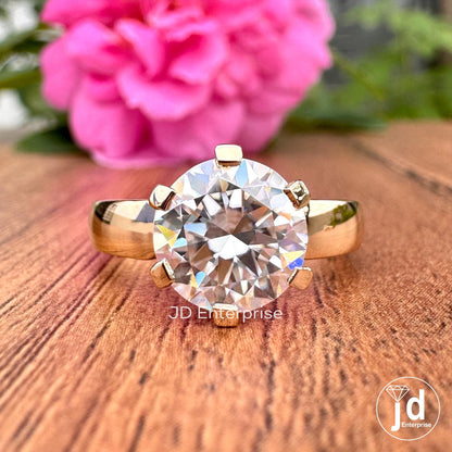 Signature 2.00CT Round Colorless Moissanite Ring, Solitaire Engagement Ring, Six Prong Wedding Ring, Anniversary Gift for Women, Custom Ring