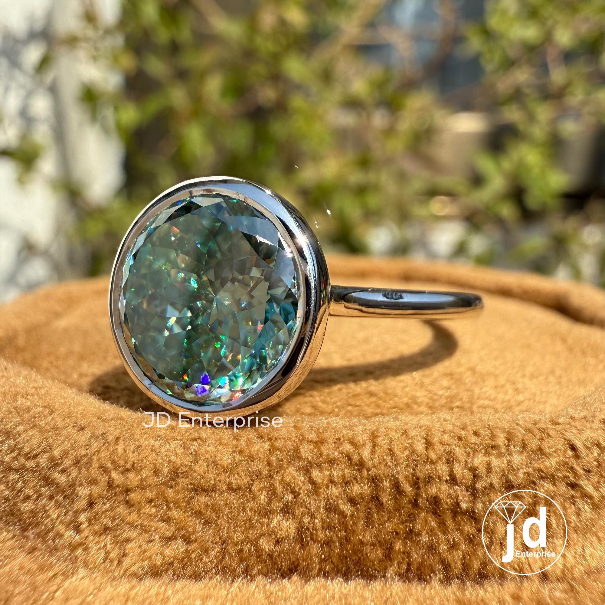 Antique 4.00 CT Portuguese Cut Greenish Blue Moissanite Engagement Ring, Bezel Set Solitaire Wedding Ring for Women, Anniversary Gifts Ring