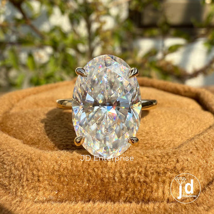 Large 6.50 CT Colorless Oval Cut Moissanite Engagement Ring, Solitaire Wedding Ring, 14k Yellow Gold Ring, Bridal Ring, Anniversary Ring