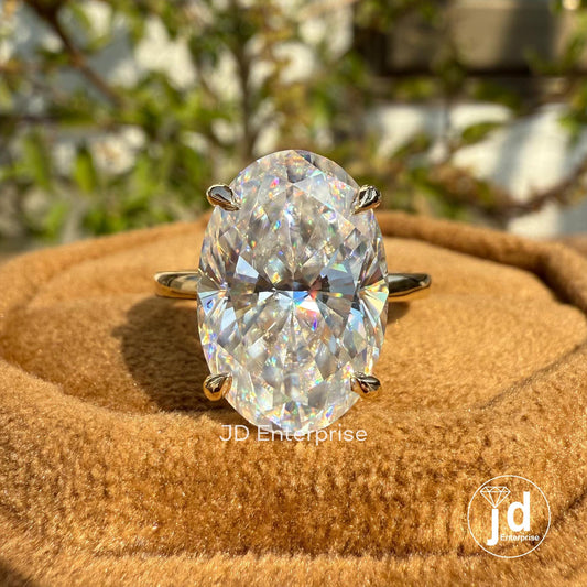 Large 6.50 CT Colorless Oval Cut Moissanite Engagement Ring, Solitaire Wedding Ring, 14k Yellow Gold Ring, Bridal Ring, Anniversary Ring