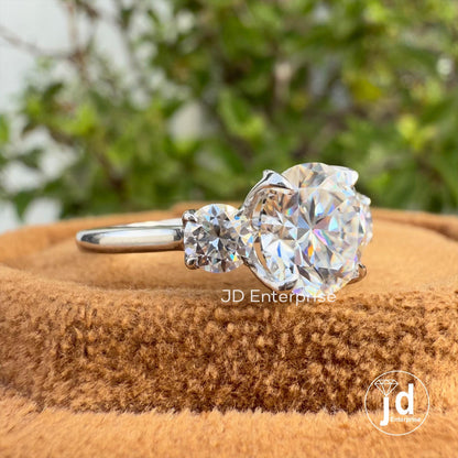2.36 TW Round Brilliant Colorless Moissanite Ring, Three Stone Engagement Ring, Trellis Setting Wedding Ring, Proposal Ring, Promise Ring