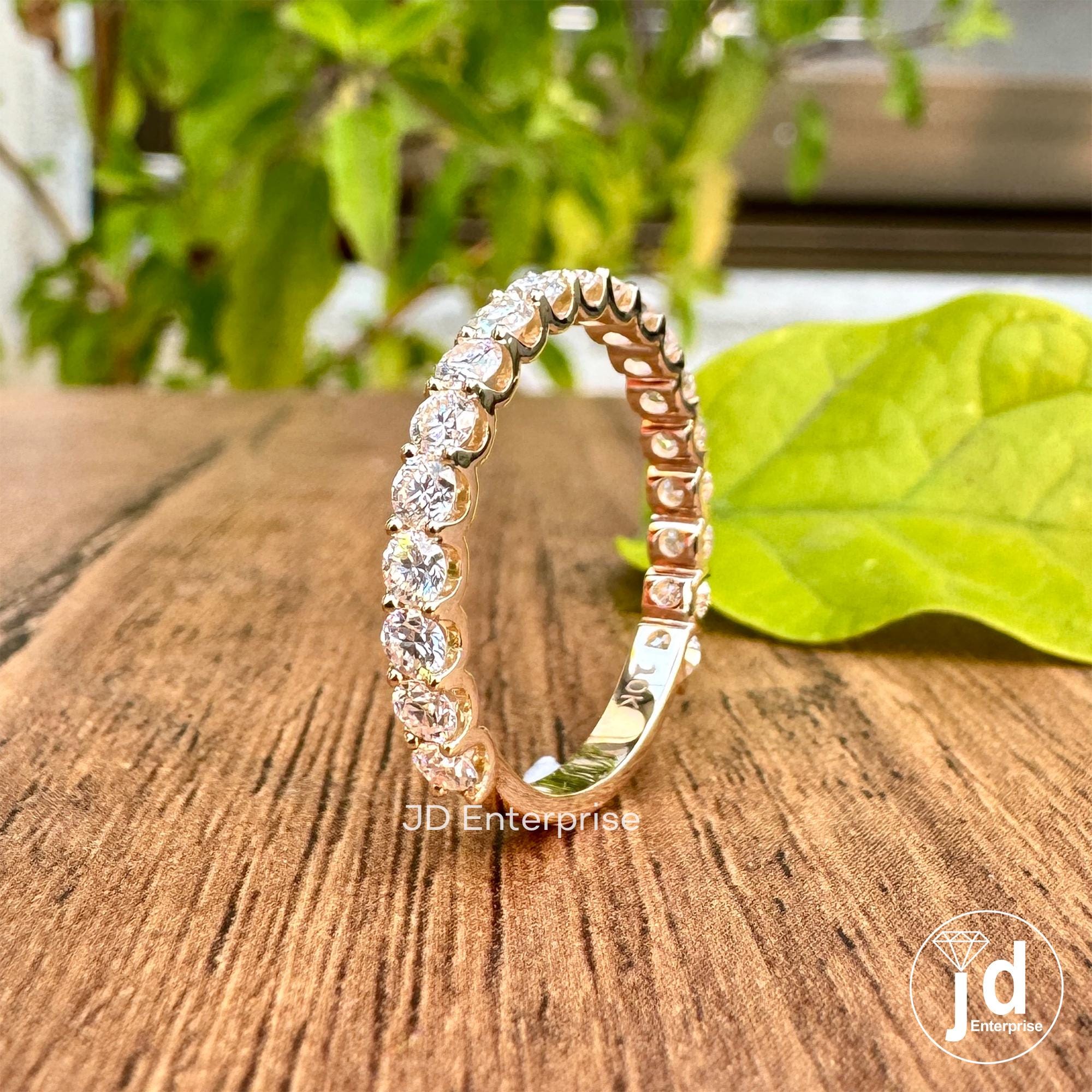 2.50 MM Round Moissanite Dainty Wedding Band, Moissanite Half Eternity Shared Prong Matching Engagement Bands, 10k Yellow Gold Bridal Band