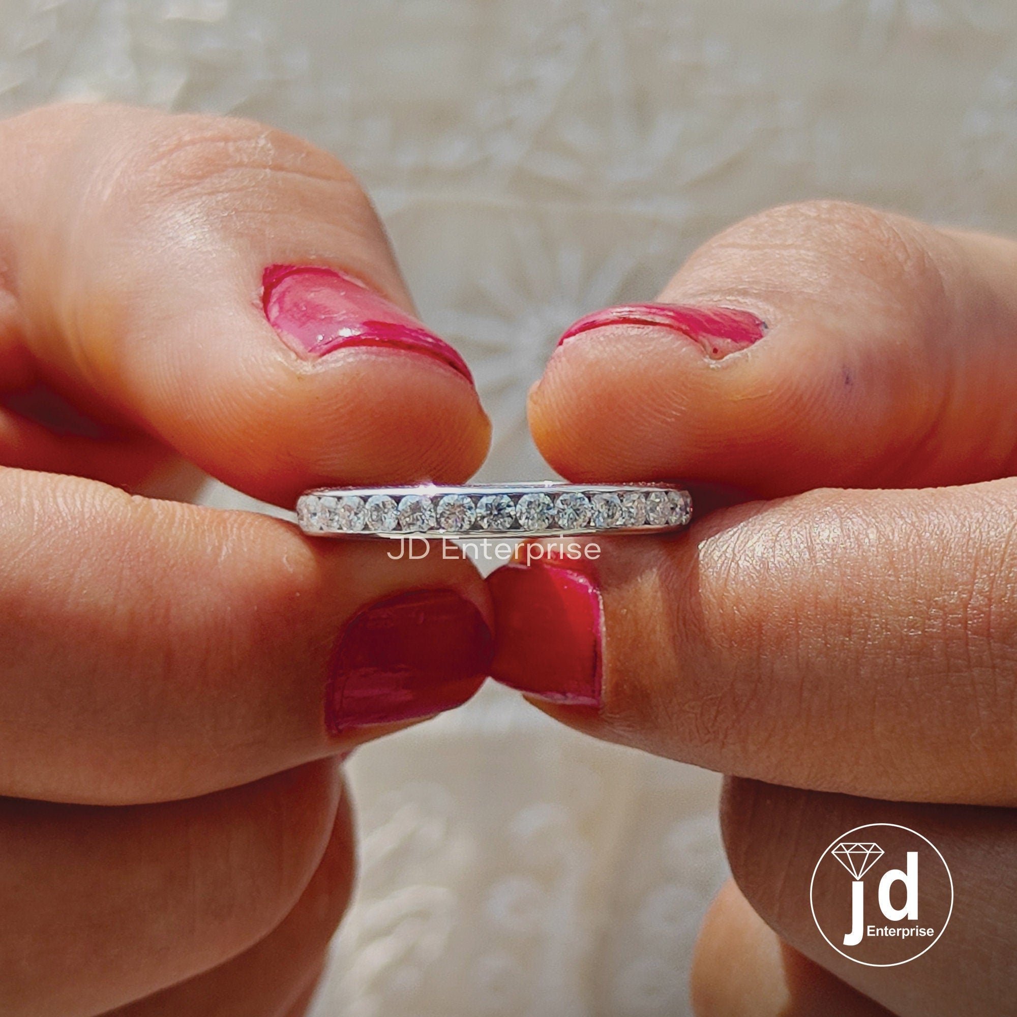 Stunning 2.00 MM Round Cut Moissanite Wedding Band in Channel Set, Full Eternity Moissanite Wedding Band, Stacking Band, Bridal Ring Set