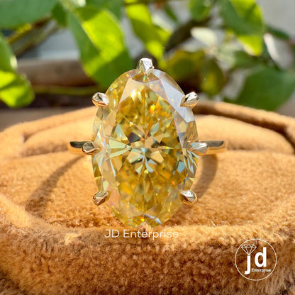 Oval Engagement Ring, 6.50 CT Canary Yellow Moissanite Diamond Wedding Ring for Women, Oval Solitaire Propose Ring, Anniversary Gifts Ring