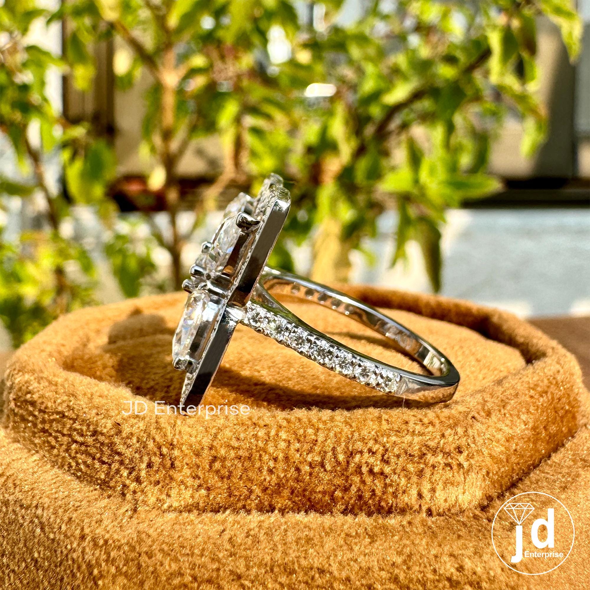 Cluster Halo Moissanite Engagement Ring, Pear & Round Halo Moissanite Ring, Five Stone Wedding Ring, Pave Set Bridal Ring, Anniversary Gift