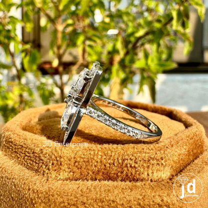 Cluster Halo Moissanite Engagement Ring, Pear & Round Halo Moissanite Ring, Five Stone Wedding Ring, Pave Set Bridal Ring, Anniversary Gift