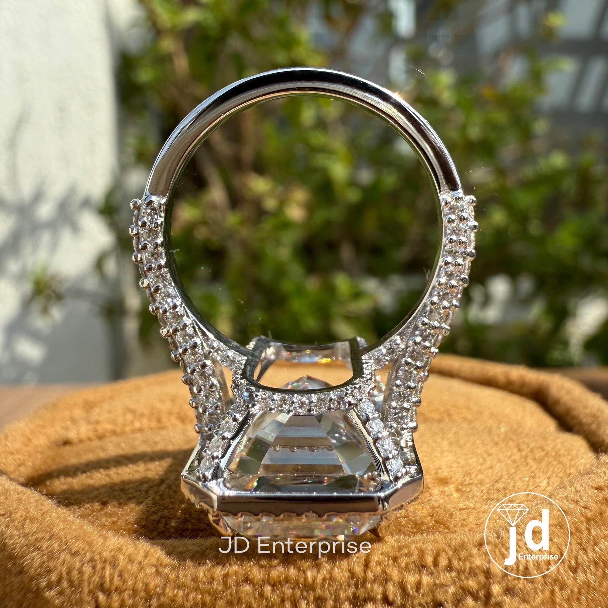 Big 11.00 CT Emerald Cut Colorless Moissanite Engagement Ring, Halo with Hidden Halo Wedding Ring, Celebrity Style Three Side Pave Ring