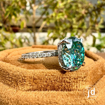 7.50 CT Sparkling Portuguese Cut Cyan Blue Moissanite Engagement Ring, Hidden Halo Ring, Eternity Pave Wedding Ring, Anniversary Gift Ring