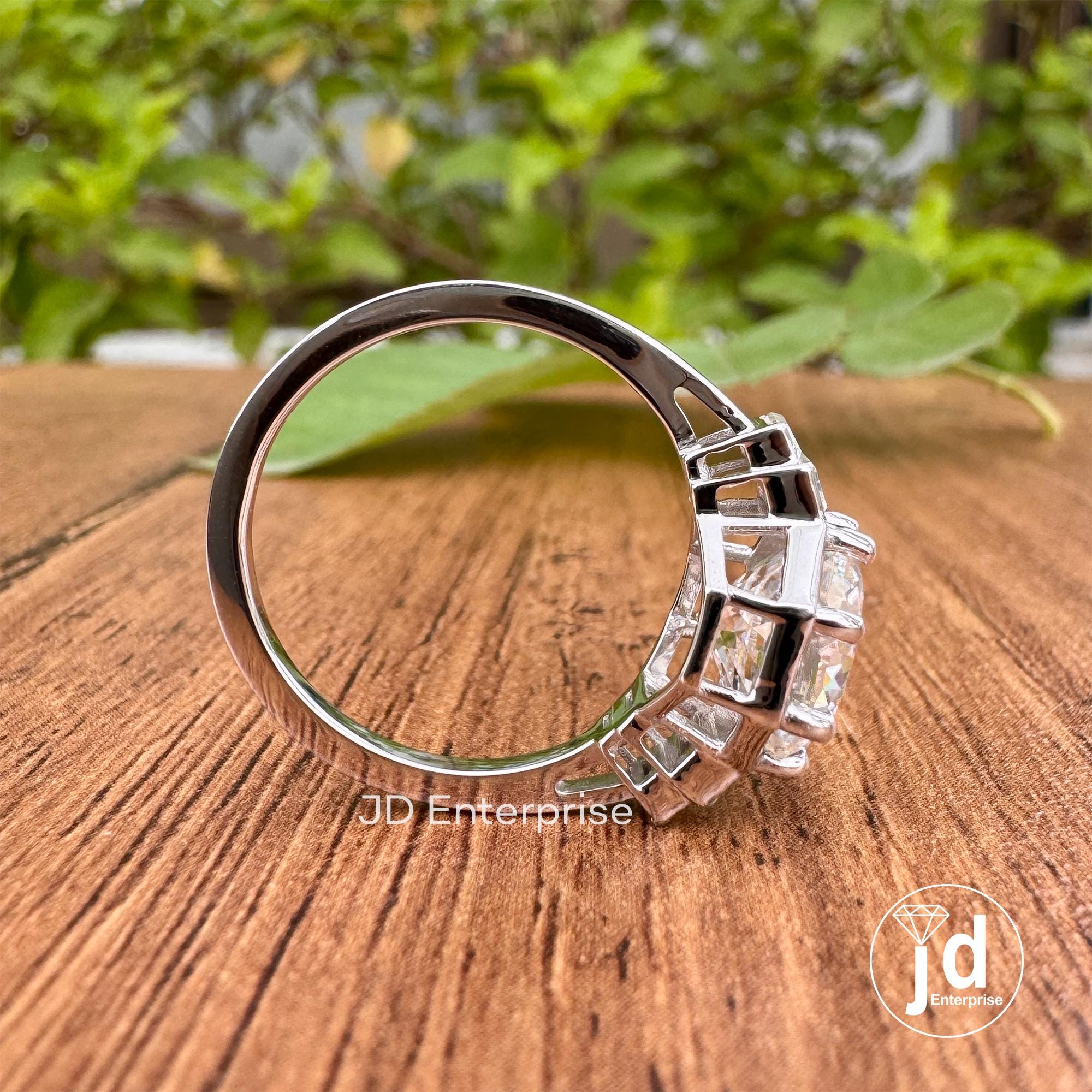Vintage Style Five Stone Engagement Ring, 3CT Portuguese Cut Moissanite Ring, Side Stone Baguette Wedding Ring, Eight Prong Anniversary Ring