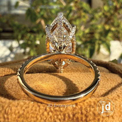 7.94 CT Large Marquise Moissanite Engagement Ring, Big Marquise Solitaire, Celebrity Style Marquise Ring, Chunky Hidden Halo Wedding Ring