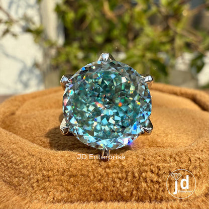 7.70CT Antique Portuguese Cut Blue Moissanite Engagement Ring, Solitaire Wedding Ring, Six Claw Prongs Anniversary Ring, Promise Ring