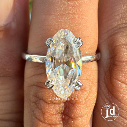 Solitaire Moissanite Wedding Ring, 2.0 CT Old Mine Moval Engagement Ring, Colorless Moissanite Bridal Ring, Double Claw Prong, Proposal Ring