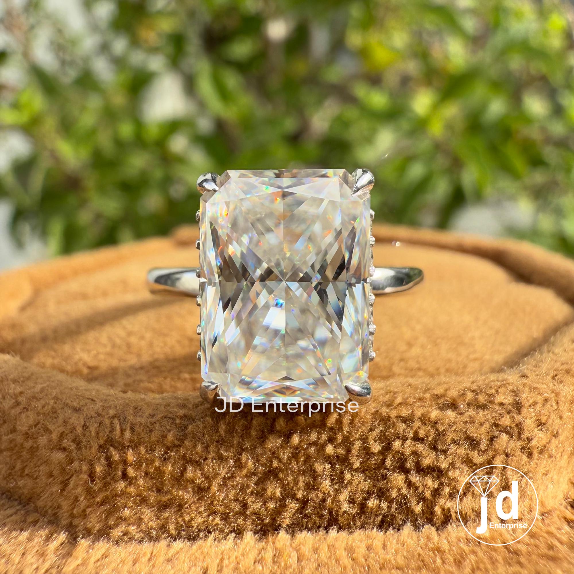 4.0 CT Radiant Cut Moissanite Hidden Halo Engagement Ring, Solitaire Wedding Ring, Proposal Ring, Anniversary Gifts, Promise Ring, Bridal