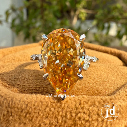 Large Pear Cut Moissanite Ring for Women, 5.00 CT Champagne Moissanite Diamond Engagement Ring, Cluster Wedding Ring, Anniversary Gifts Ring