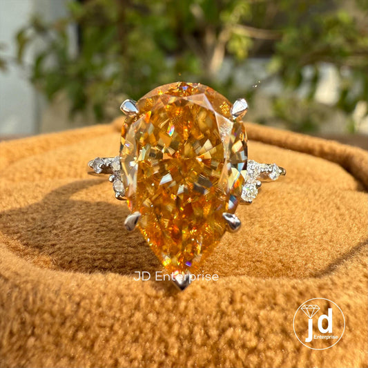 Large Pear Cut Moissanite Ring for Women, 5.00 CT Champagne Moissanite Diamond Engagement Ring, Cluster Wedding Ring, Anniversary Gifts Ring