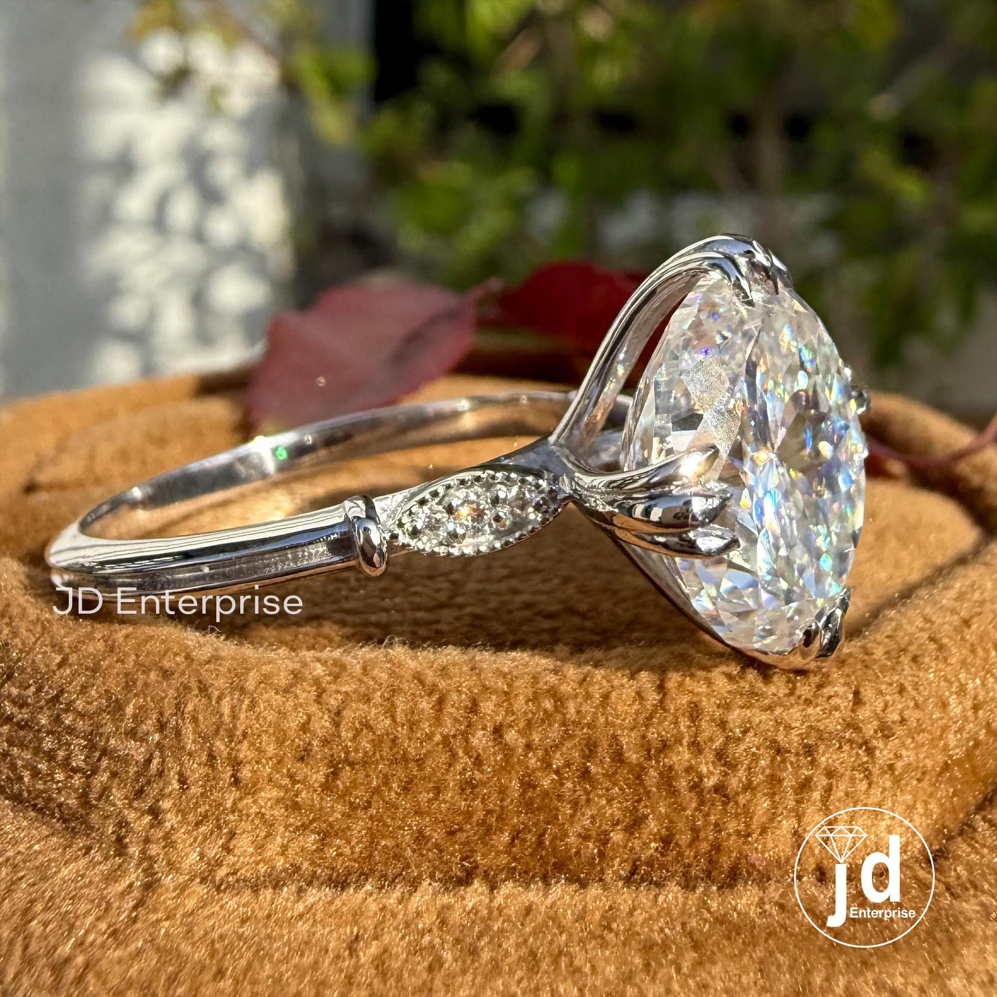 Vintage Style Engagement Ring, Large 7.00 CT Portuguese Cut Moissanite Fishtail Prong Ring, Cathedral Milgrain Bride Ring, Anniversary Gift