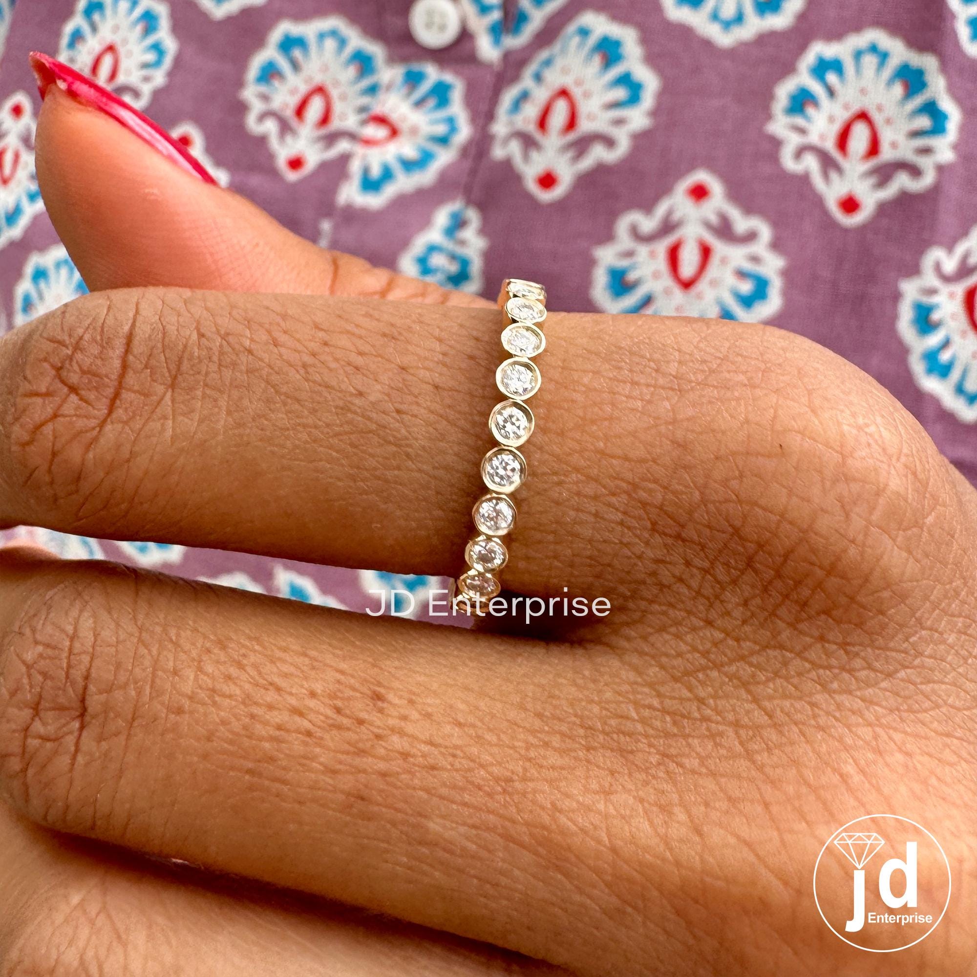 2.00 MM Colorless Round Moissanite Bezel Set Band, Full Eternity Wedding Band, Matching Band, Yellow Gold Band, Anniversary Gift for Her