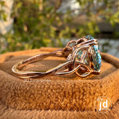 7.70 CT Cyan Blue Portuguese Cut Moissanite Ring, Antique Diamond Engagement Ring, Solitaire Wedding Ring, 10K Rose Gold Anniversary Ring