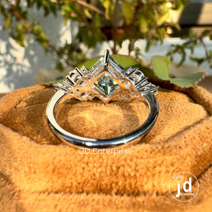 2.50 CT Princess Cut Moissanite Engagement Ring, Dainty Wedding ring, Cluster Accent Bridal Ring, Promise Ring for Women, Anniversary Ring